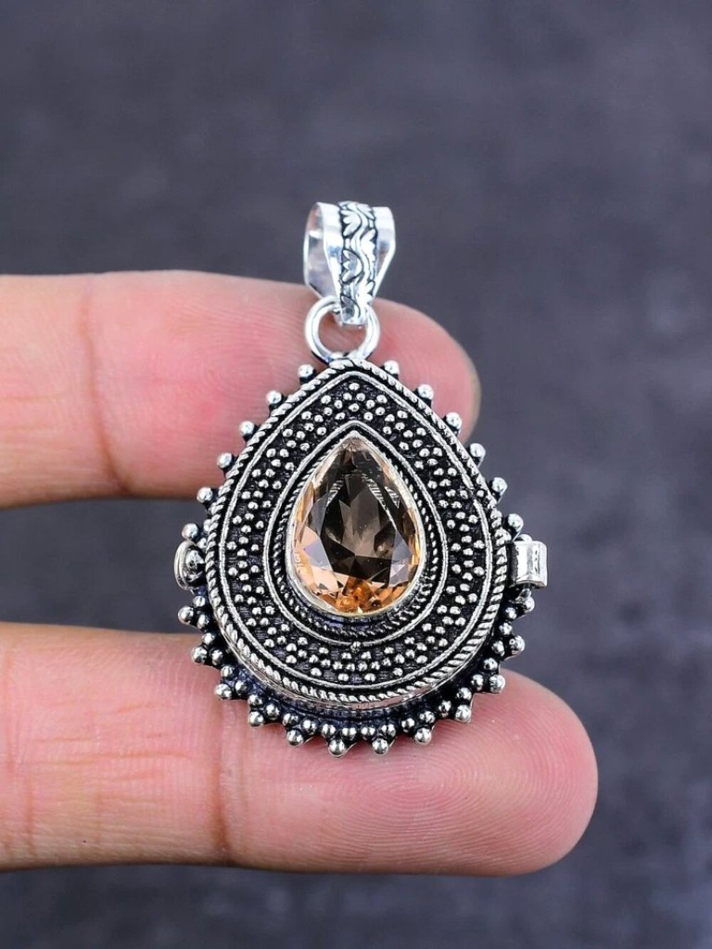Morganite Poison Box Gemstone  Sterling Silver  Pendant